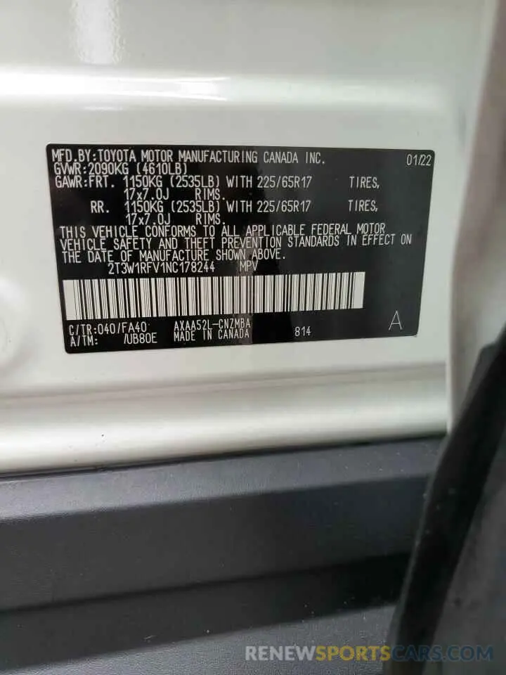 13 Фотография поврежденного автомобиля 2T3W1RFV1NC178244 TOYOTA RAV4 2022