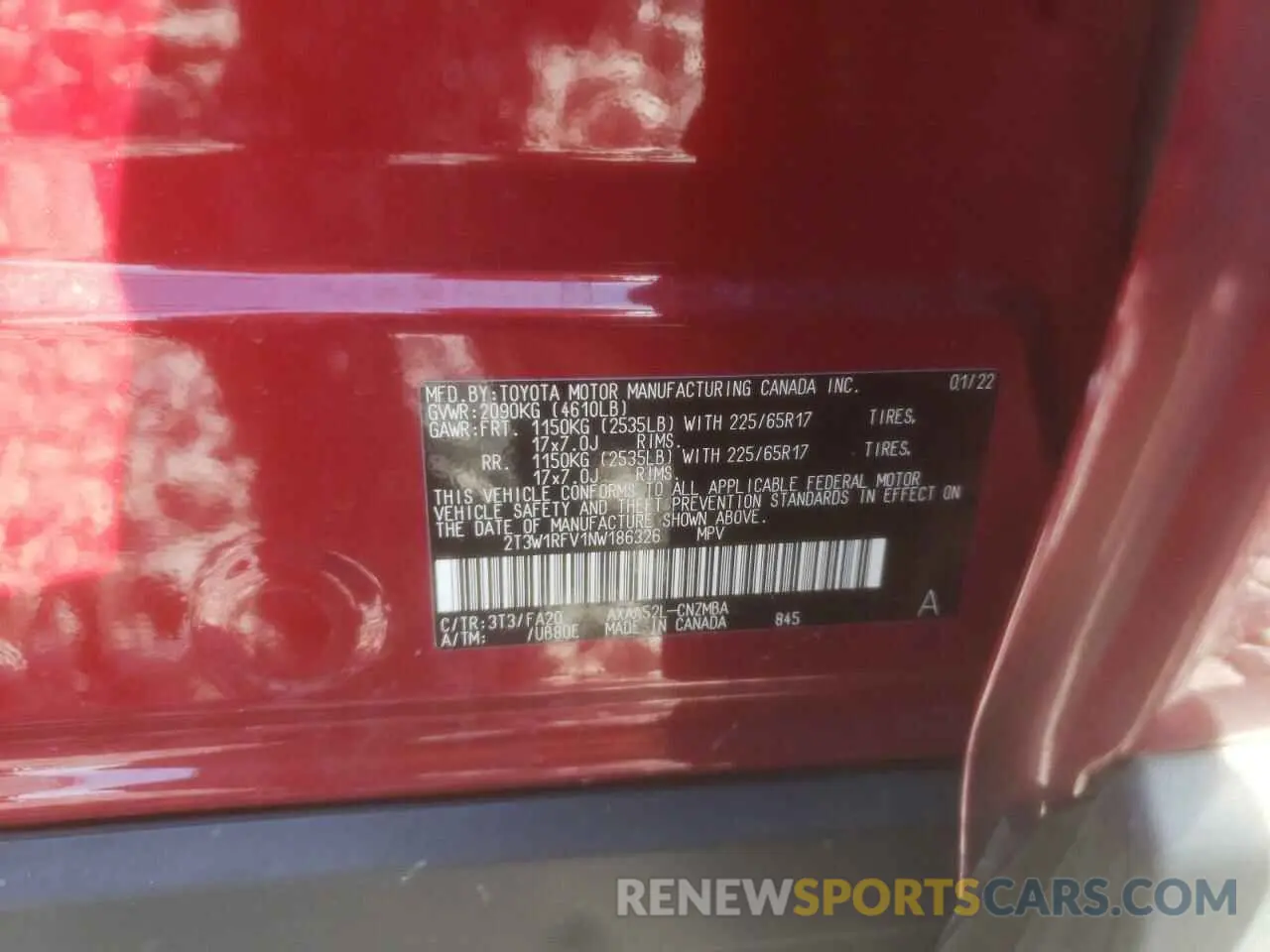 10 Фотография поврежденного автомобиля 2T3W1RFV1NW186326 TOYOTA RAV4 2022