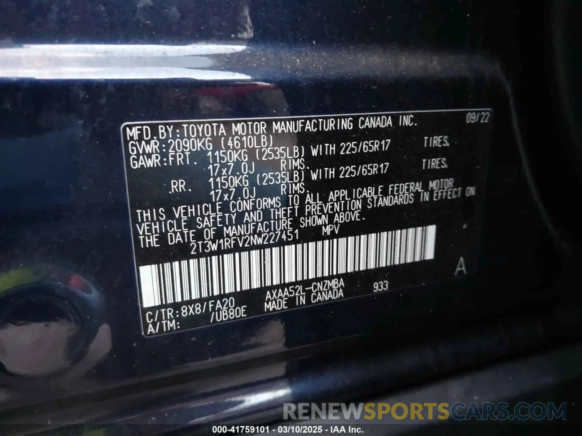 9 Фотография поврежденного автомобиля 2T3W1RFV2NW227451 TOYOTA RAV4 2022