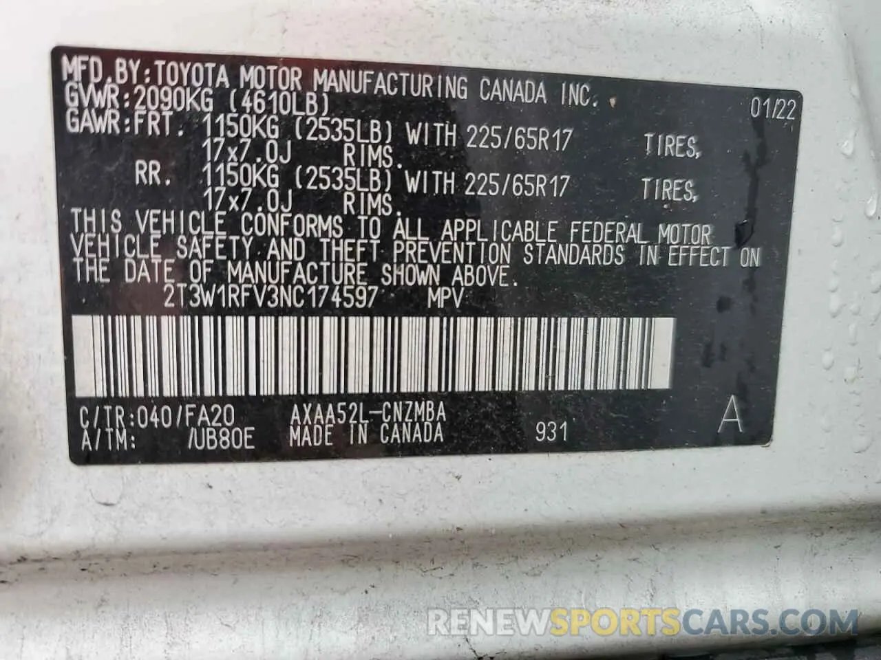15 Photograph of a damaged car 2T3W1RFV3NC174597 TOYOTA RAV4 2022