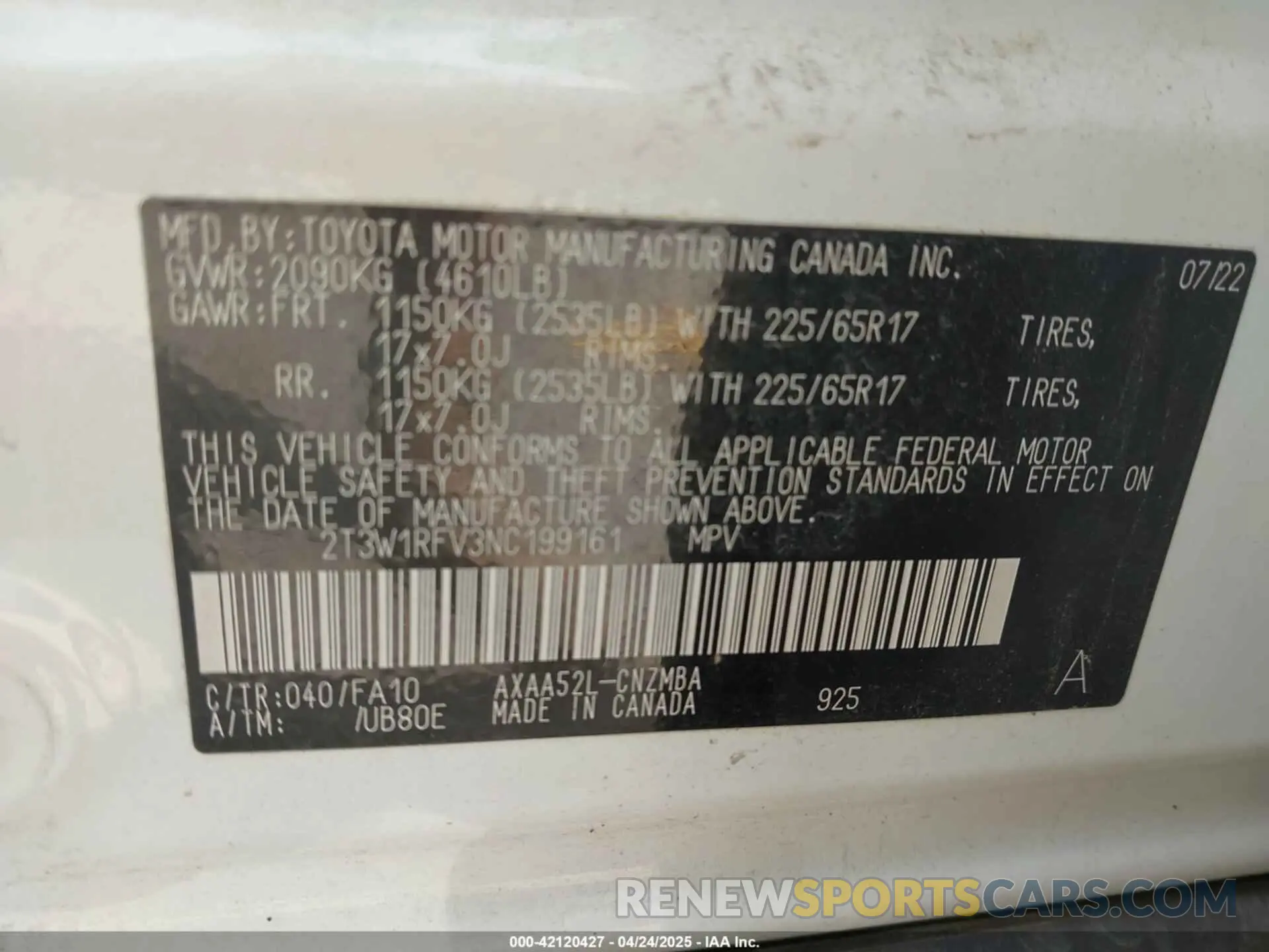 9 Фотография поврежденного автомобиля 2T3W1RFV3NC199161 TOYOTA RAV4 2022