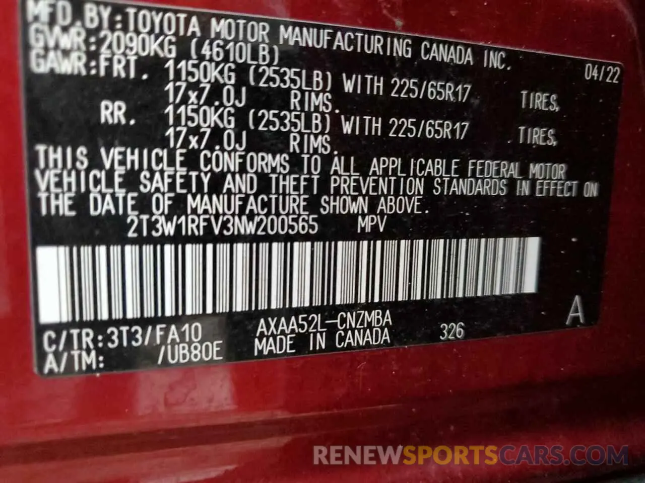 13 Фотография поврежденного автомобиля 2T3W1RFV3NW200565 TOYOTA RAV4 2022