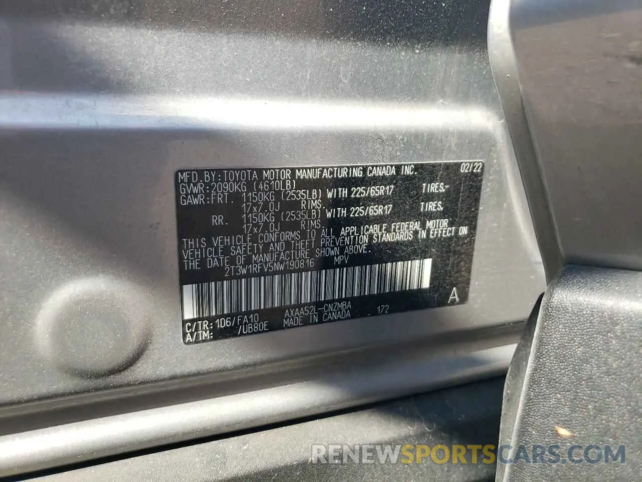 14 Фотография поврежденного автомобиля 2T3W1RFV5NW190816 TOYOTA RAV4 2022