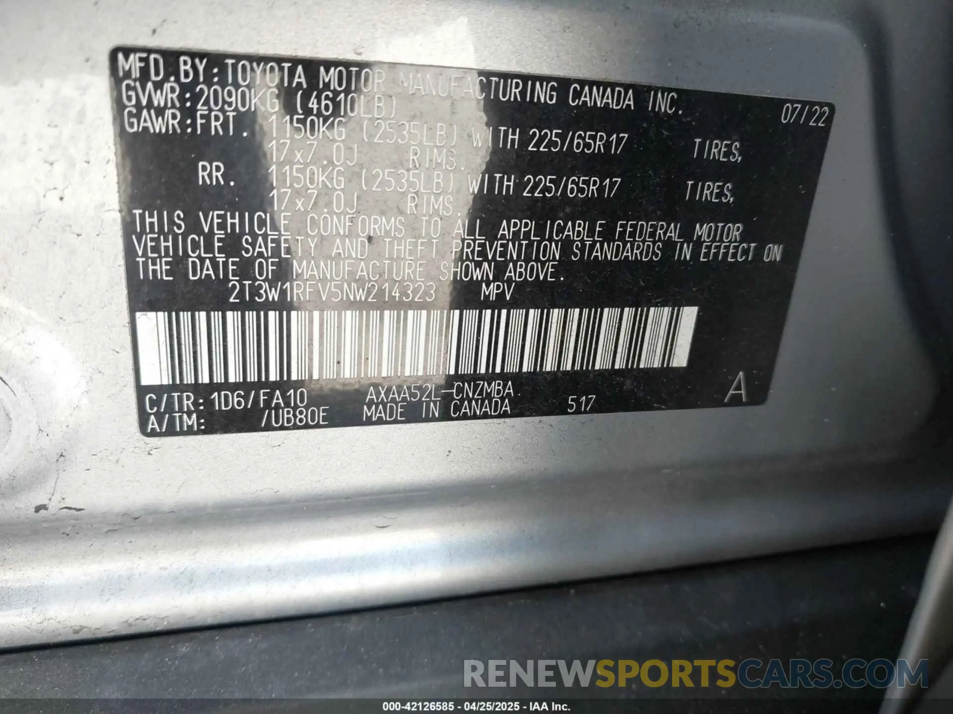 9 Photograph of a damaged car 2T3W1RFV5NW214323 TOYOTA RAV4 2022