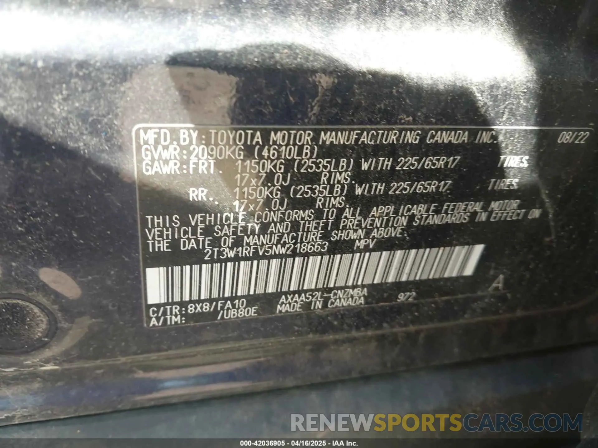 9 Фотография поврежденного автомобиля 2T3W1RFV5NW218663 TOYOTA RAV4 2022