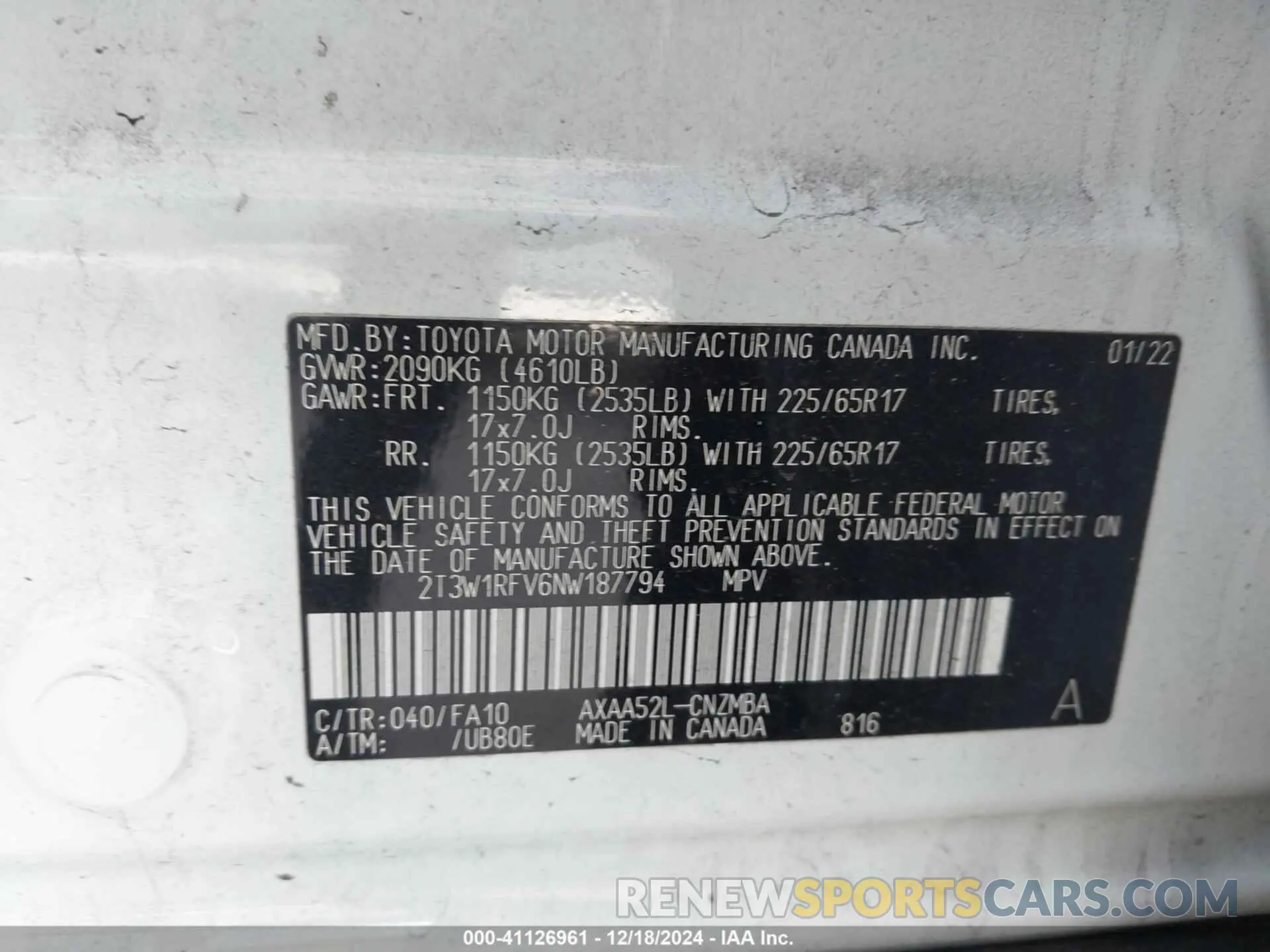 9 Photograph of a damaged car 2T3W1RFV6NW187794 TOYOTA RAV4 2022