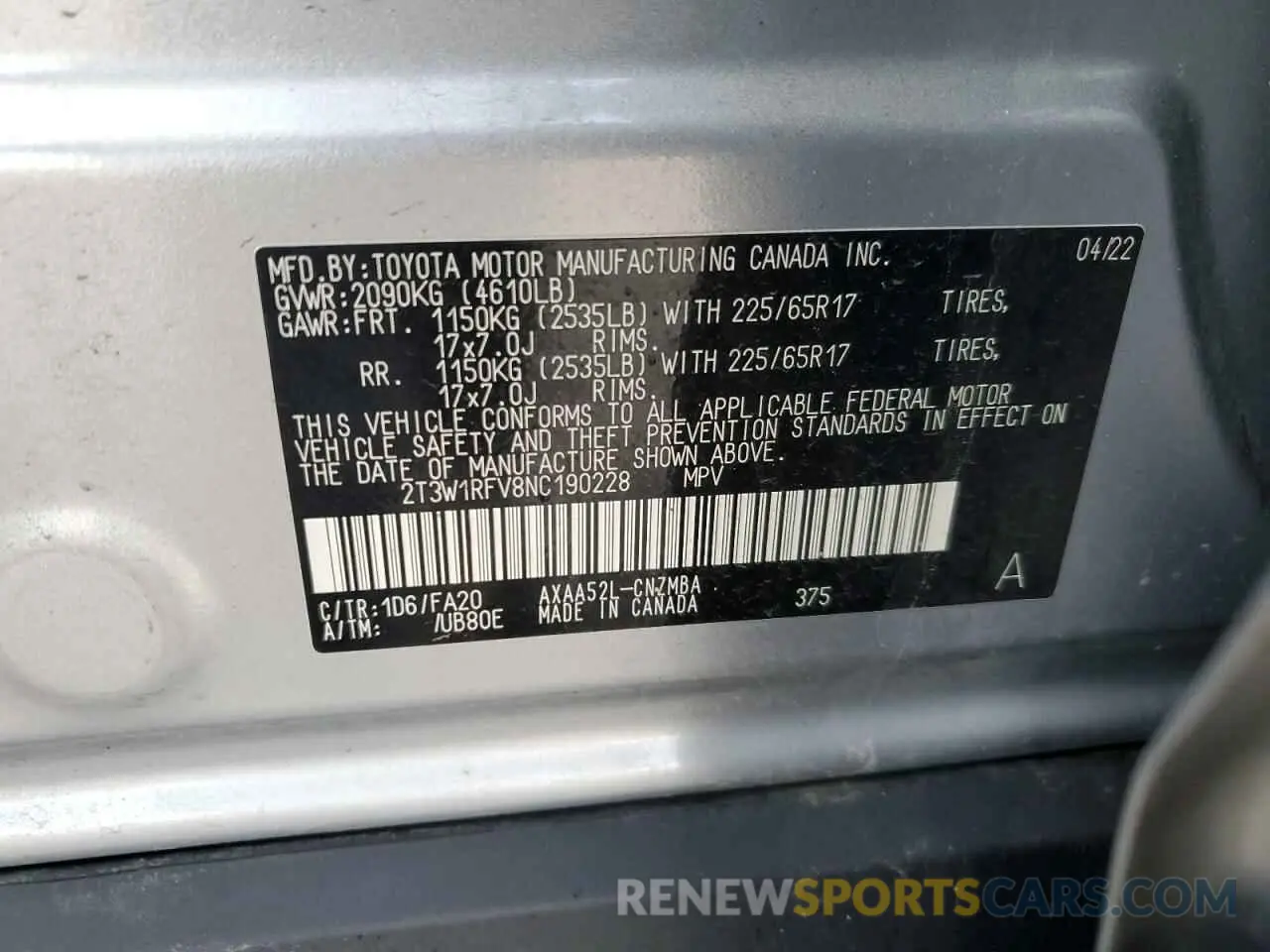 15 Фотография поврежденного автомобиля 2T3W1RFV8NC190228 TOYOTA RAV4 2022