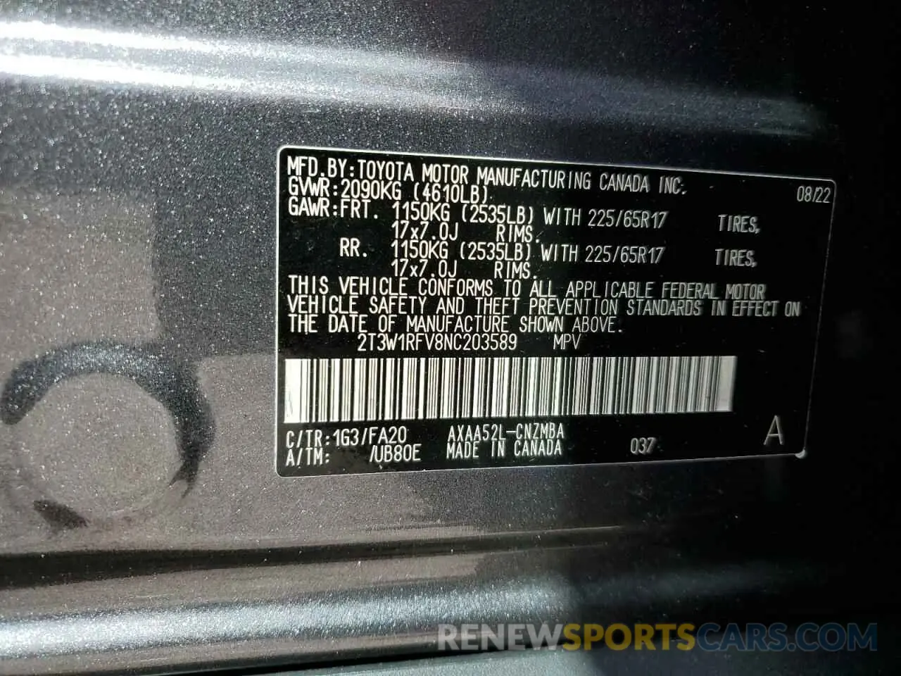 13 Фотография поврежденного автомобиля 2T3W1RFV8NC203589 TOYOTA RAV4 2022