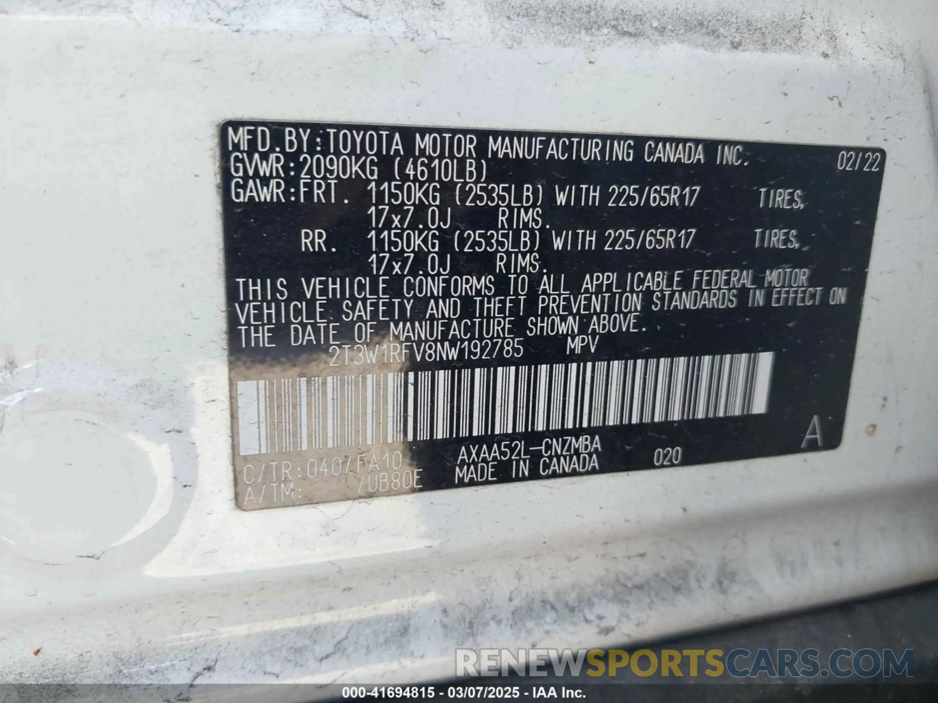 9 Фотография поврежденного автомобиля 2T3W1RFV8NW192785 TOYOTA RAV4 2022