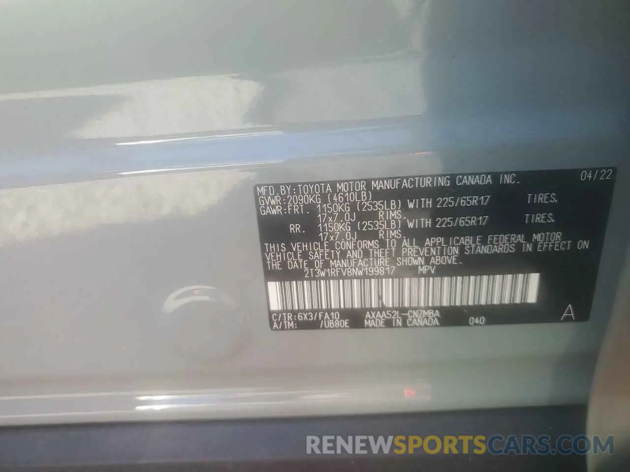 12 Фотография поврежденного автомобиля 2T3W1RFV8NW199817 TOYOTA RAV4 2022