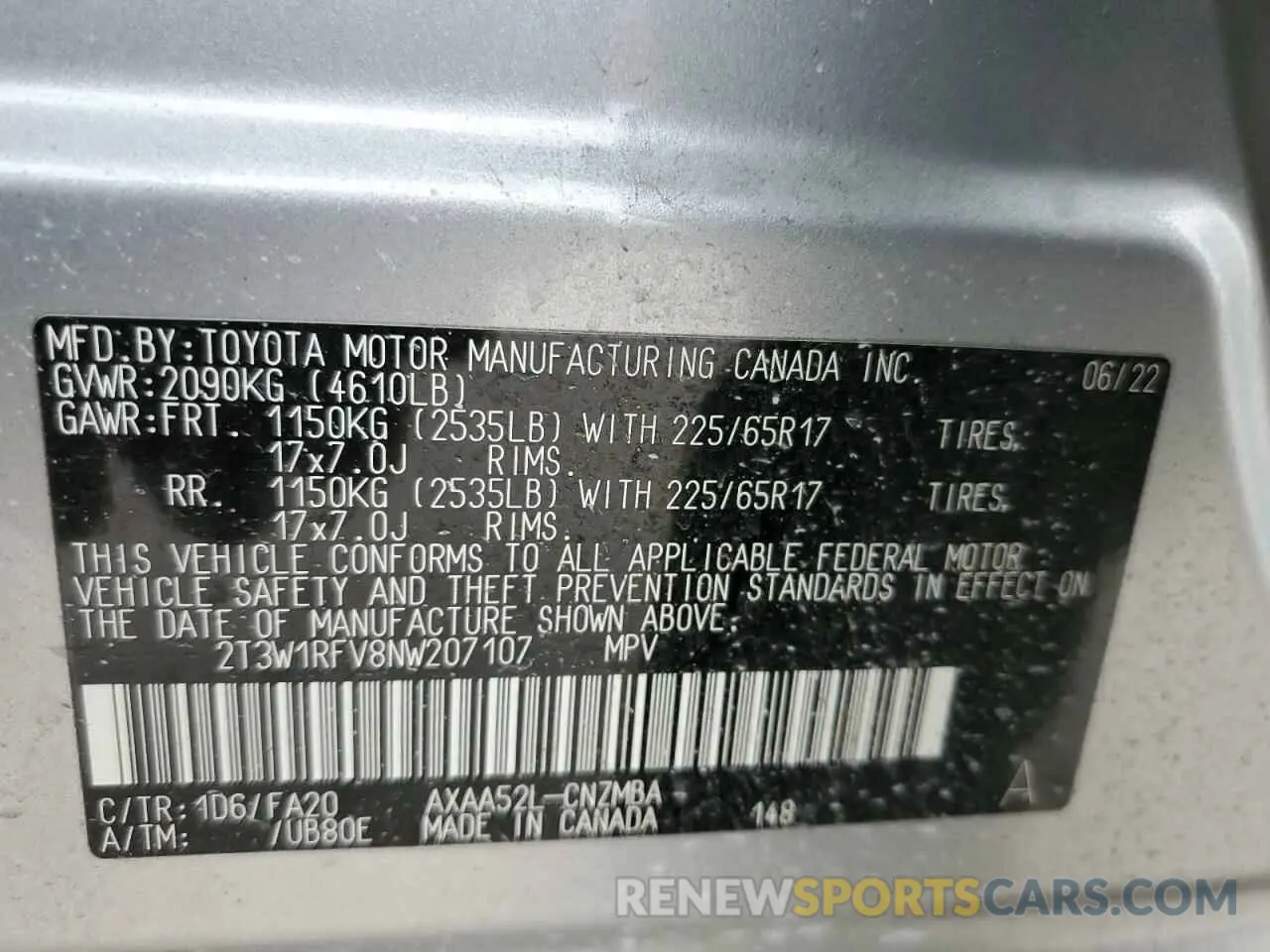 13 Фотография поврежденного автомобиля 2T3W1RFV8NW207107 TOYOTA RAV4 2022