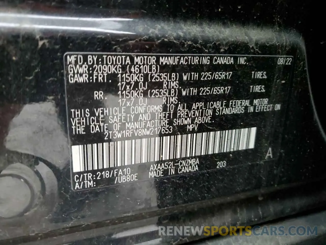 13 Фотография поврежденного автомобиля 2T3W1RFV8NW217653 TOYOTA RAV4 2022