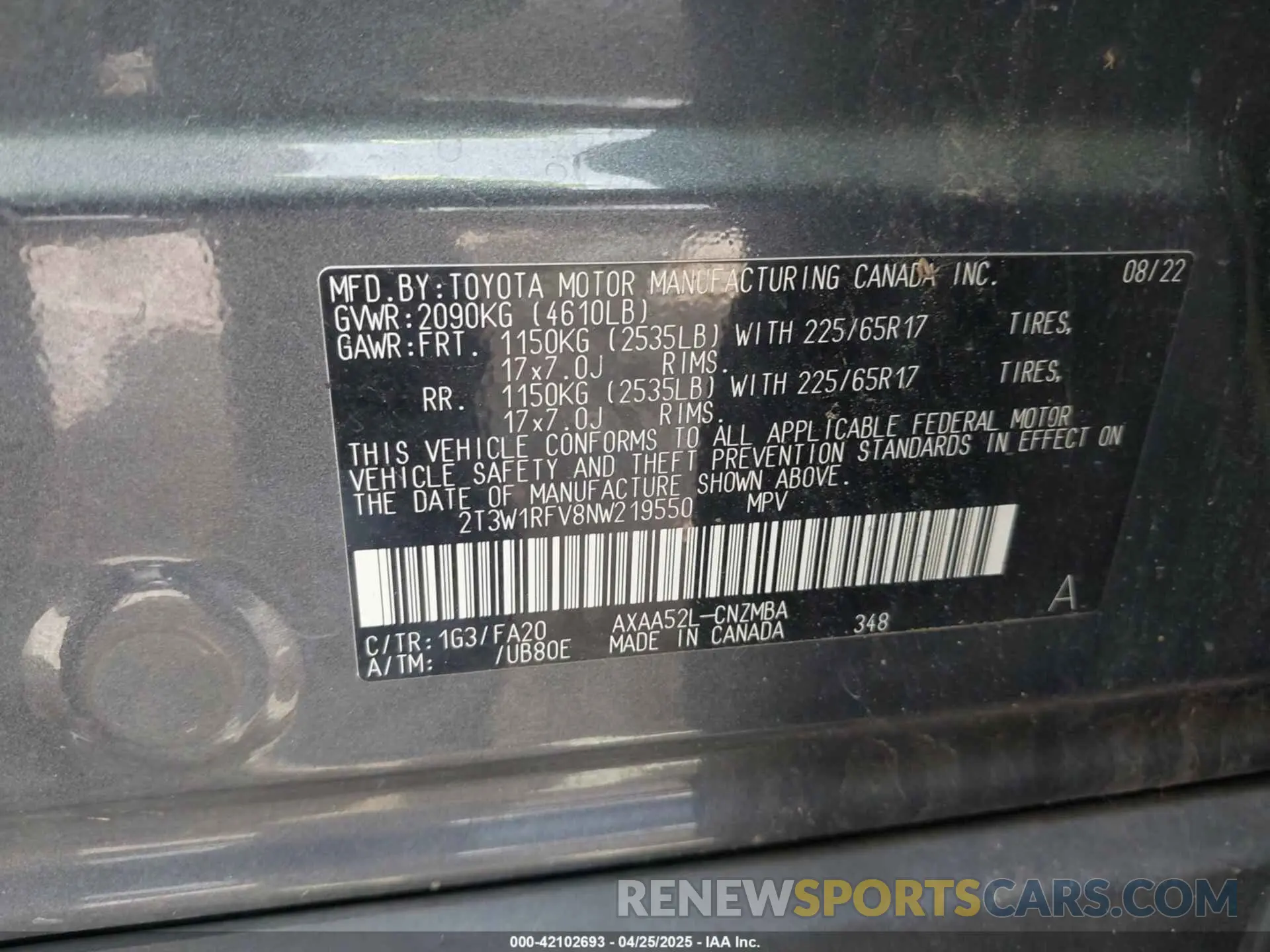 9 Фотография поврежденного автомобиля 2T3W1RFV8NW219550 TOYOTA RAV4 2022