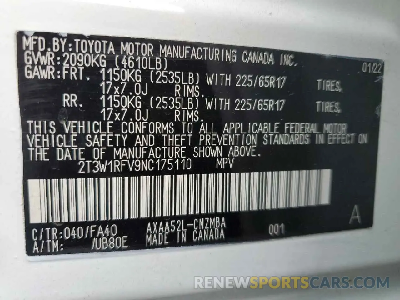 16 Photograph of a damaged car 2T3W1RFV9NC175110 TOYOTA RAV4 2022