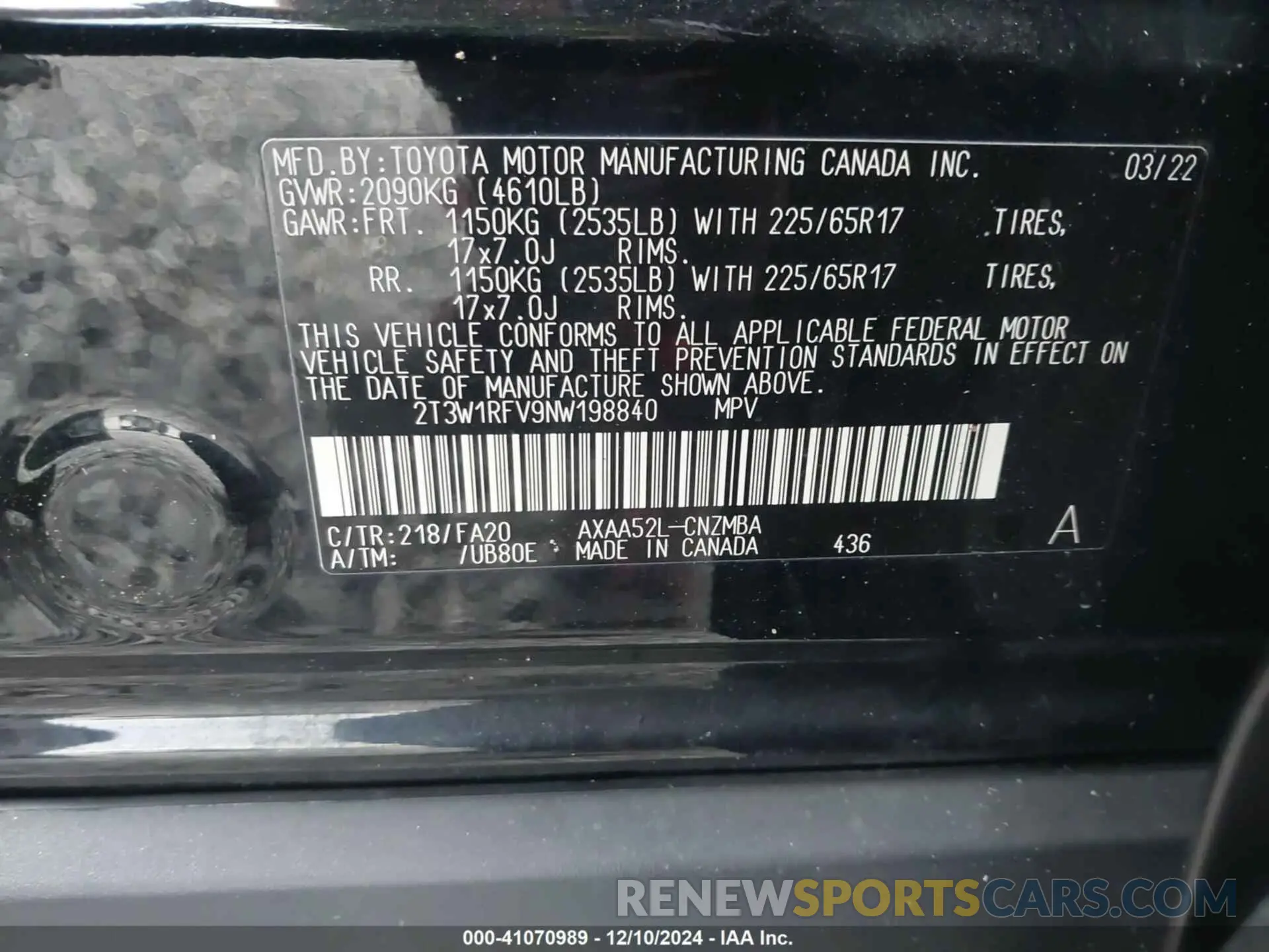 9 Фотография поврежденного автомобиля 2T3W1RFV9NW198840 TOYOTA RAV4 2022