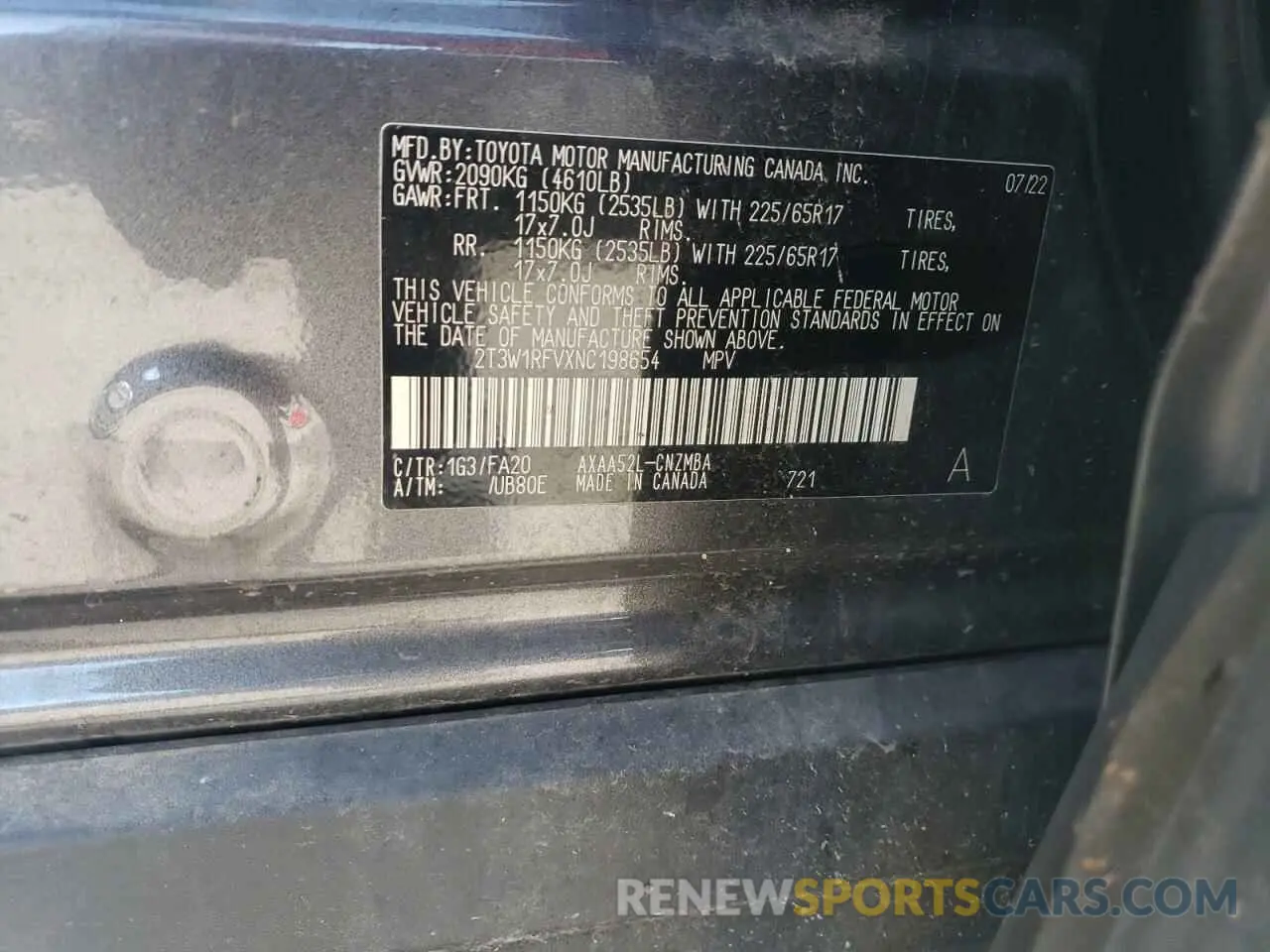 13 Photograph of a damaged car 2T3W1RFVXNC198654 TOYOTA RAV4 2022