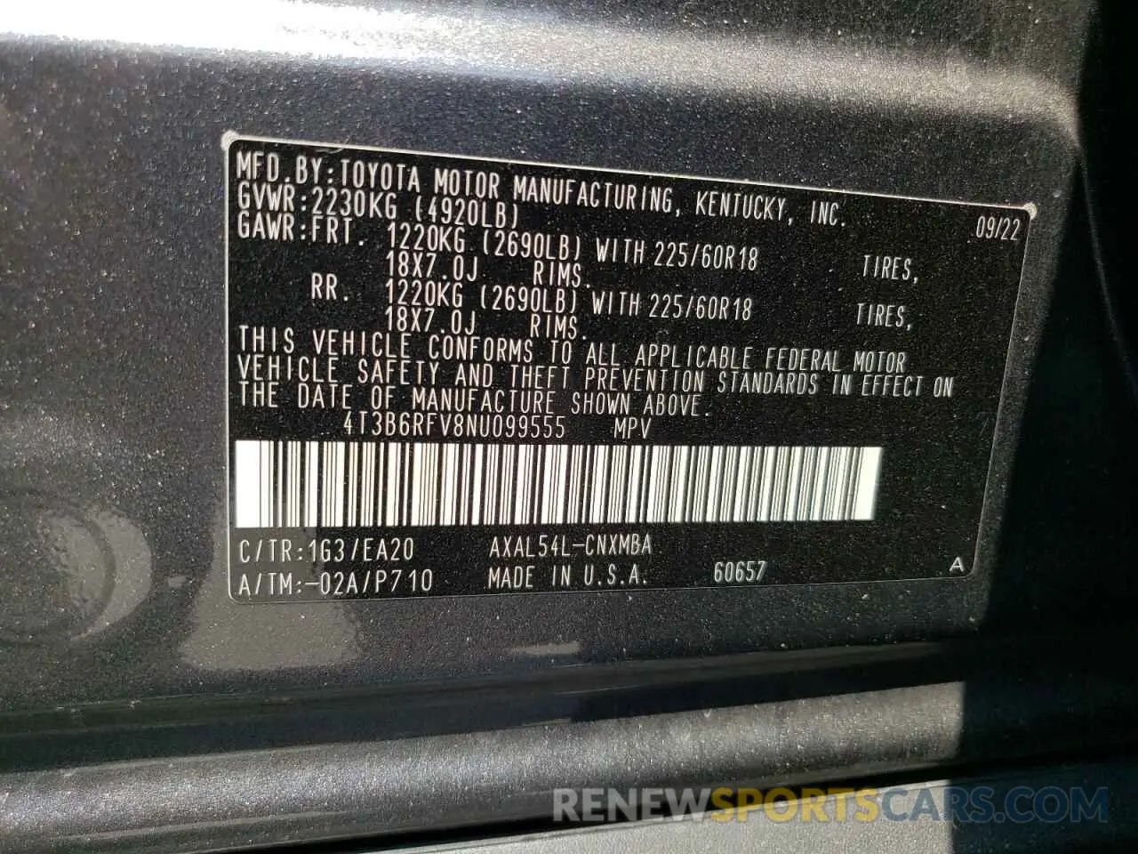 12 Photograph of a damaged car 4T3B6RFV8NU099555 TOYOTA RAV4 2022