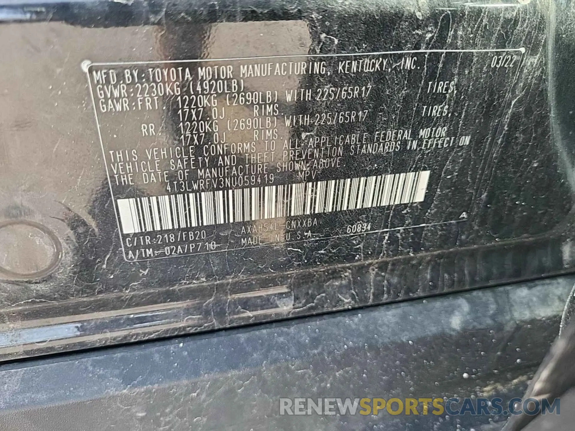 1 Photograph of a damaged car 4T3LWRFV3NU059419 TOYOTA RAV4 2022