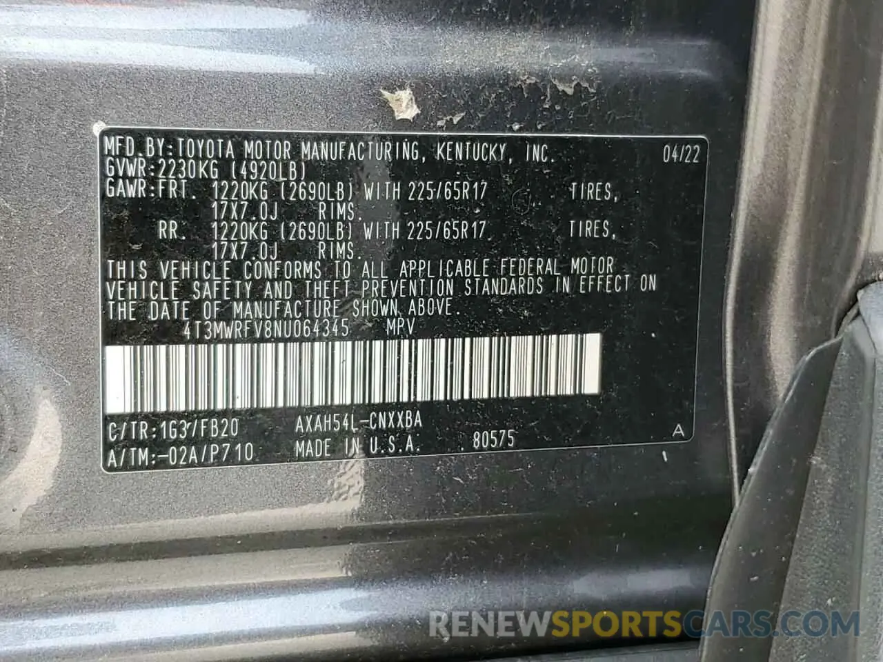 13 Photograph of a damaged car 4T3MWRFV8NU064345 TOYOTA RAV4 2022