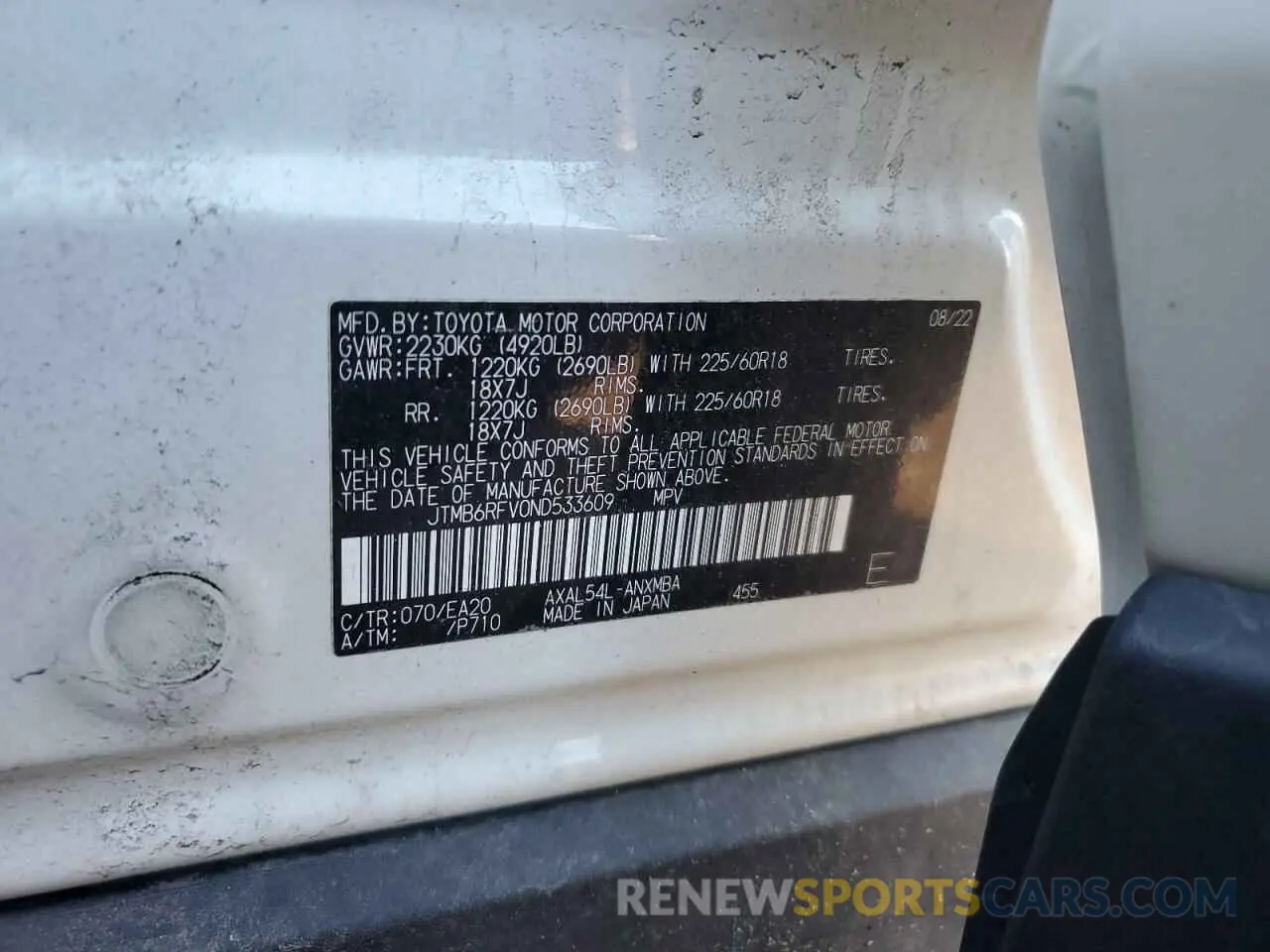 14 Фотография поврежденного автомобиля JTMB6RFV0ND533609 TOYOTA RAV4 2022