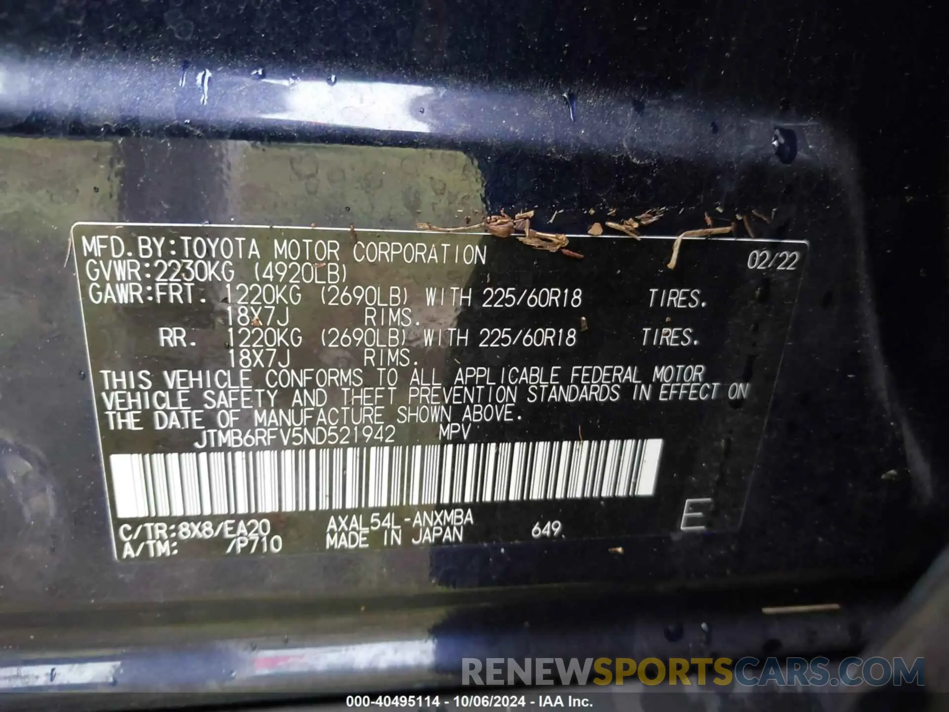 9 Photograph of a damaged car JTMB6RFV5ND521942 TOYOTA RAV4 2022