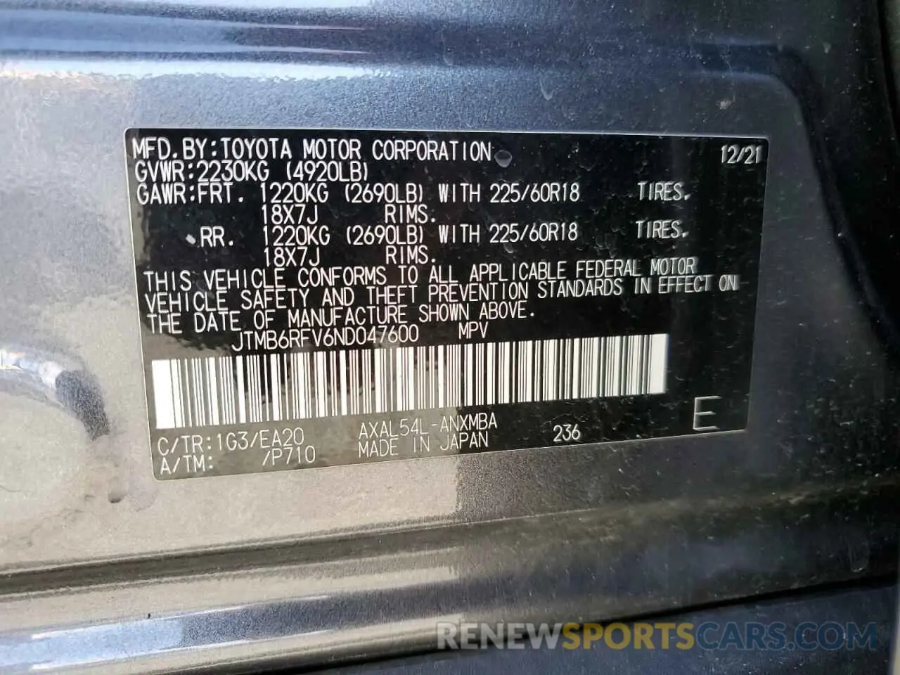 13 Photograph of a damaged car JTMB6RFV6ND047600 TOYOTA RAV4 2022