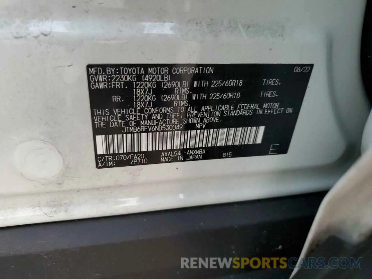 13 Фотография поврежденного автомобиля JTMB6RFV6ND530049 TOYOTA RAV4 2022