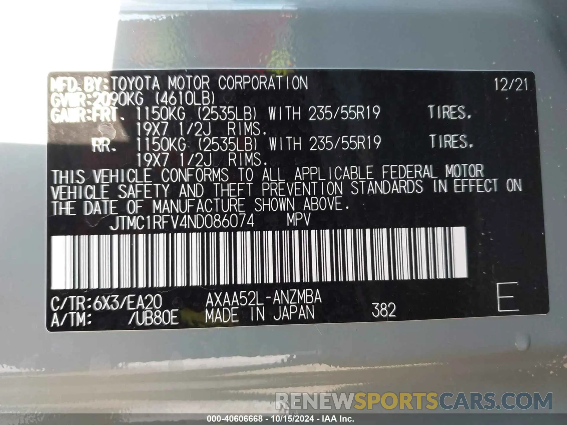 9 Фотография поврежденного автомобиля JTMC1RFV4ND086074 TOYOTA RAV4 2022