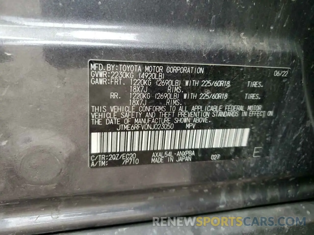 13 Photograph of a damaged car JTME6RFV0NJ023050 TOYOTA RAV4 2022