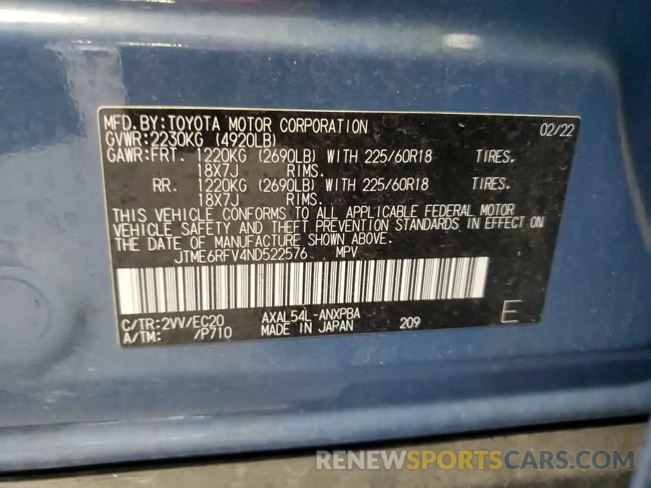 14 Photograph of a damaged car JTME6RFV4ND522576 TOYOTA RAV4 2022