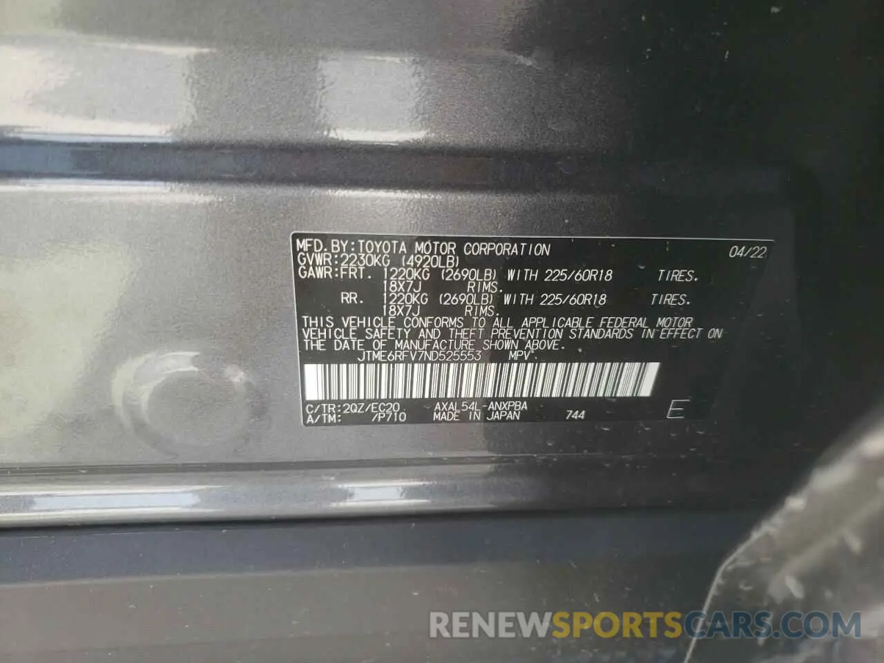 10 Фотография поврежденного автомобиля JTME6RFV7ND525553 TOYOTA RAV4 2022