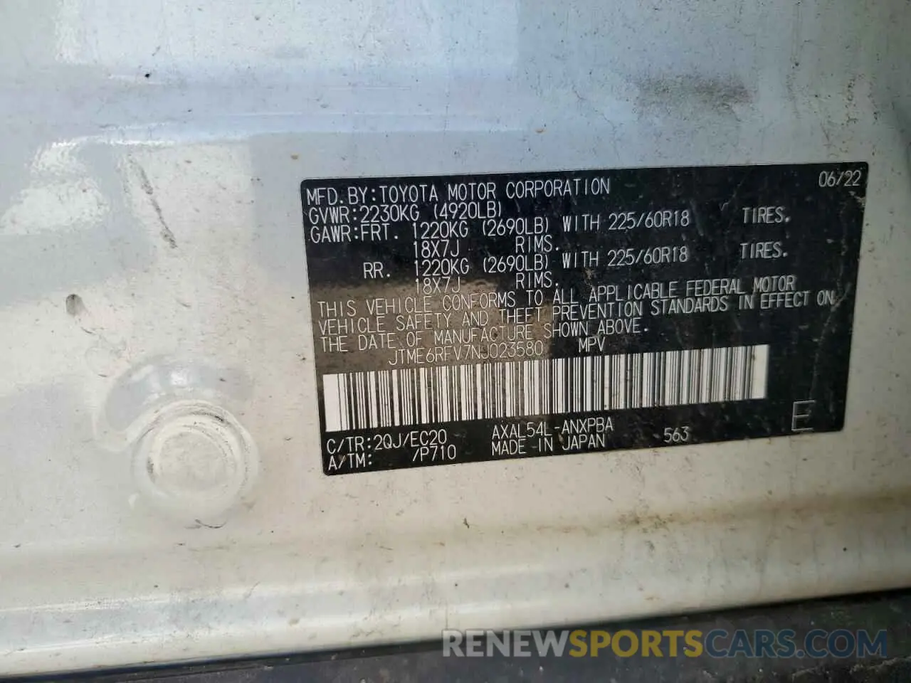 13 Фотография поврежденного автомобиля JTME6RFV7NJ023580 TOYOTA RAV4 2022