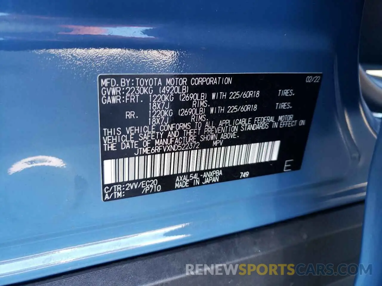 10 Photograph of a damaged car JTME6RFVXND522372 TOYOTA RAV4 2022