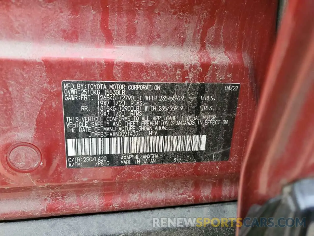12 Фотография поврежденного автомобиля JTMFB3FVXND091433 TOYOTA RAV4 2022