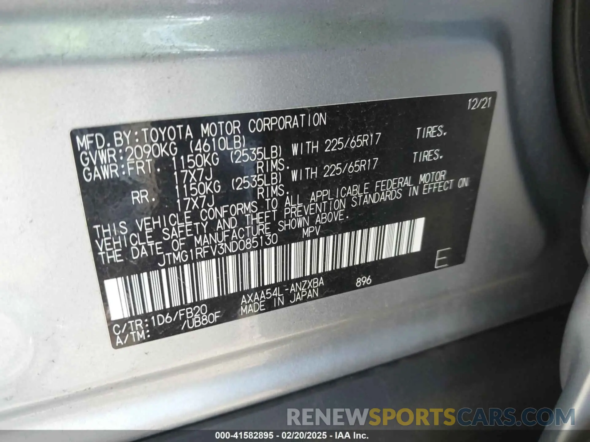 9 Фотография поврежденного автомобиля JTMG1RFV3ND085130 TOYOTA RAV4 2022