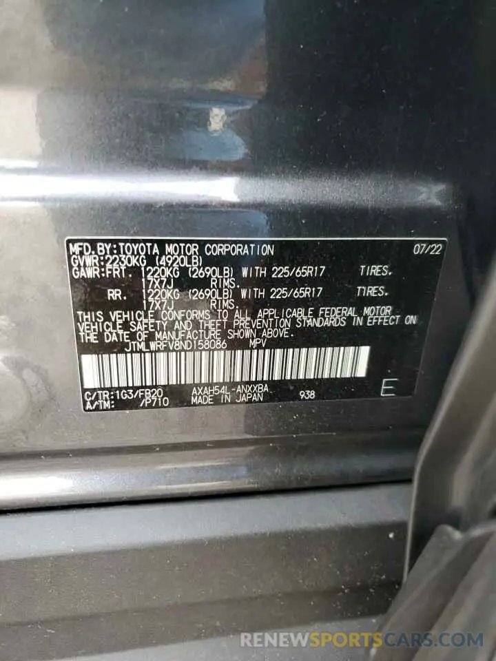 13 Photograph of a damaged car JTMLWRFV8ND158086 TOYOTA RAV4 2022