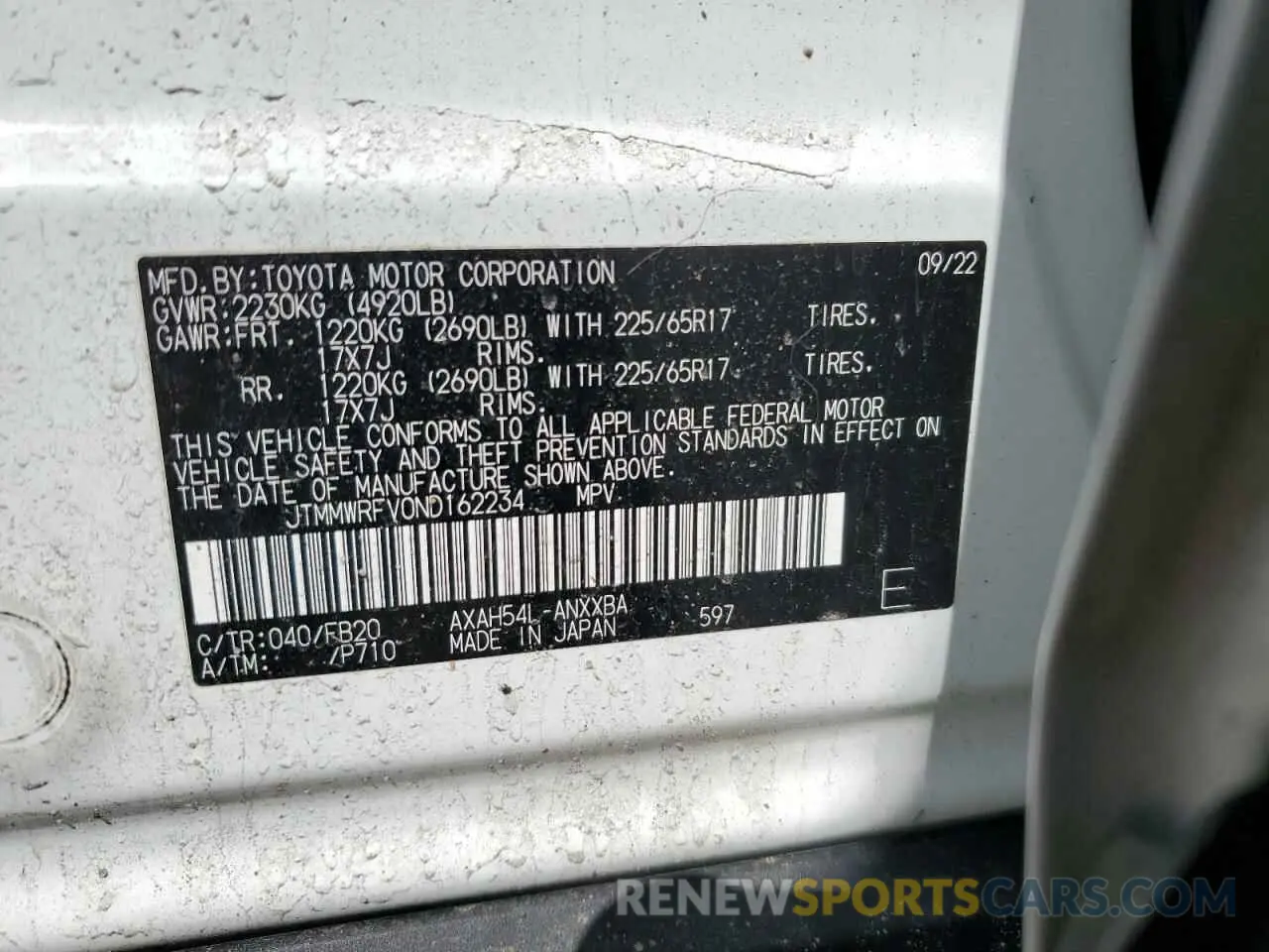 13 Photograph of a damaged car JTMMWRFV0ND162234 TOYOTA RAV4 2022