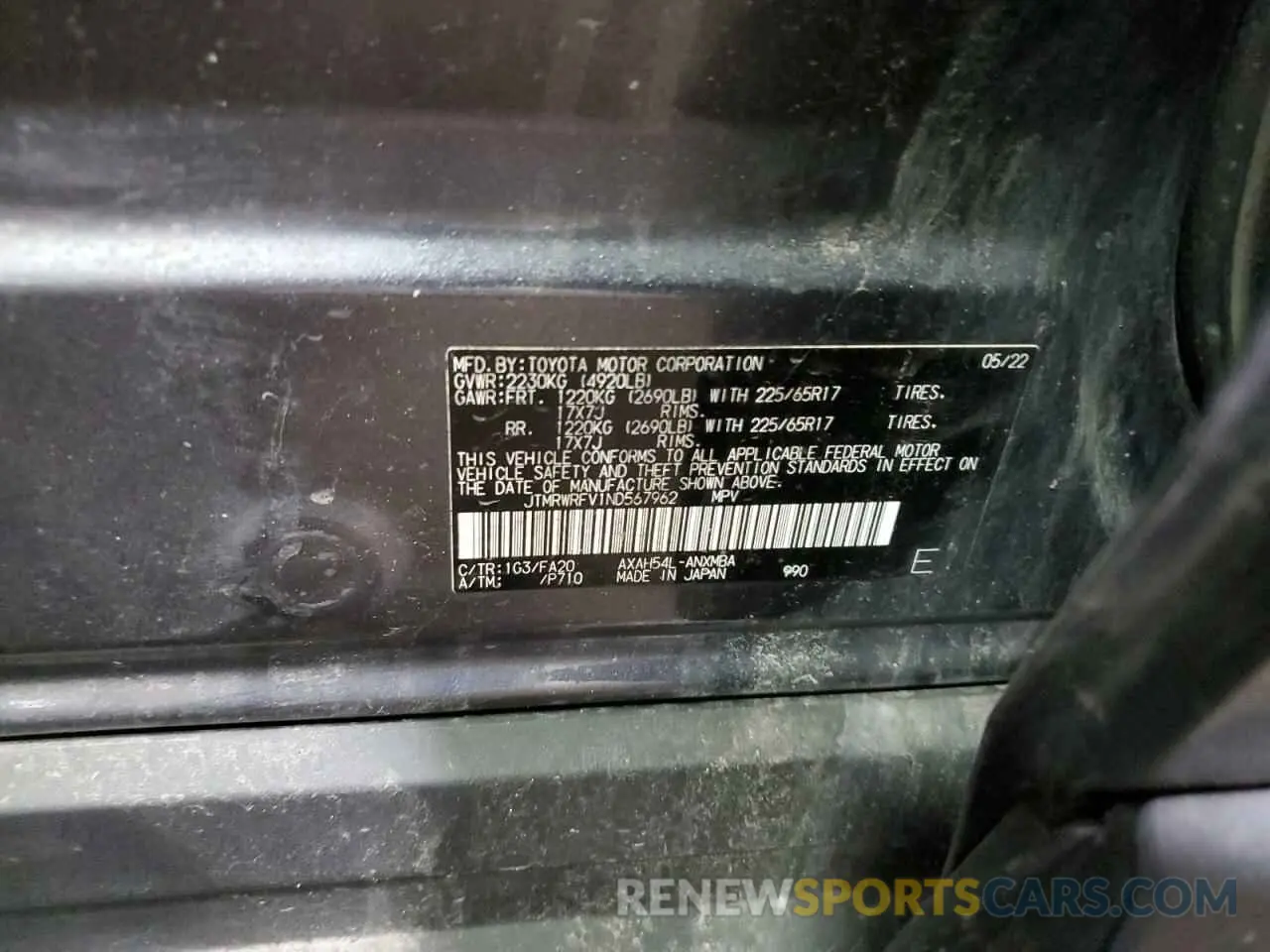 13 Photograph of a damaged car JTMRWRFV1ND567962 TOYOTA RAV4 2022