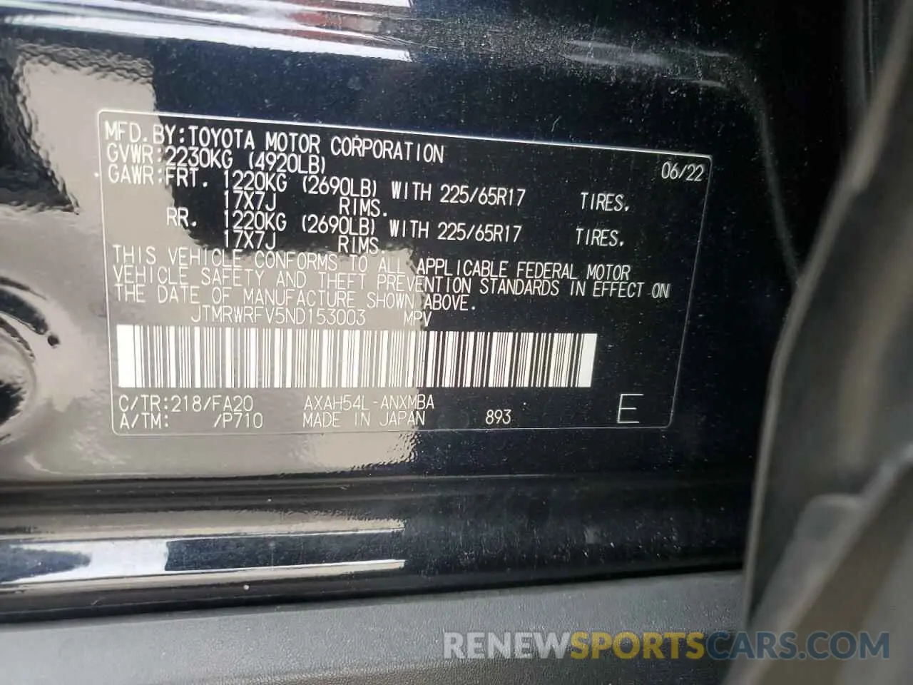 13 Фотография поврежденного автомобиля JTMRWRFV5ND153003 TOYOTA RAV4 2022