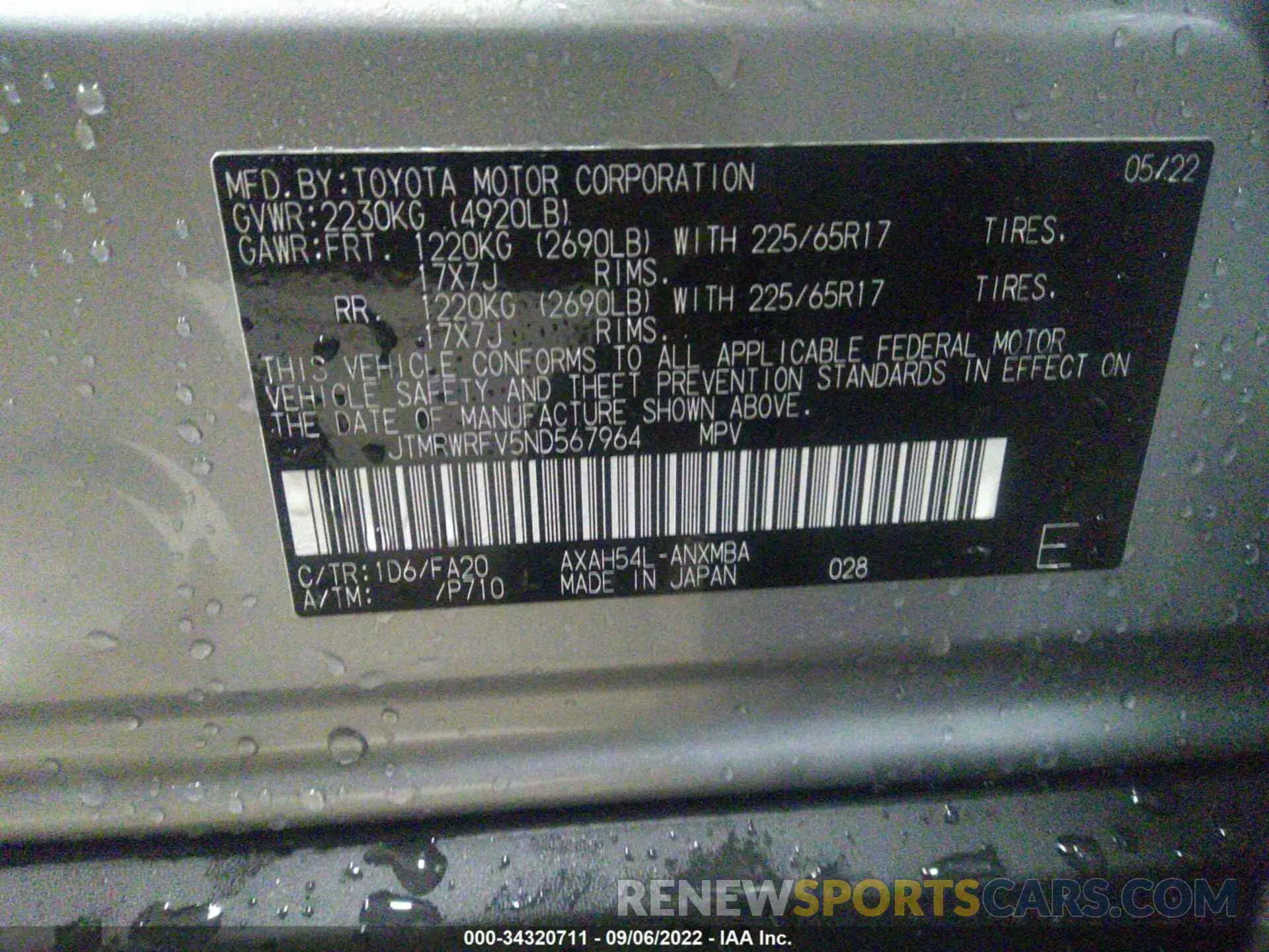 9 Фотография поврежденного автомобиля JTMRWRFV5ND567964 TOYOTA RAV4 2022