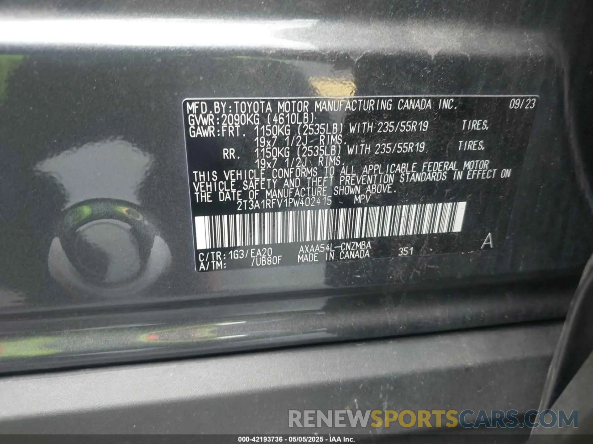 9 Фотография поврежденного автомобиля 2T3A1RFV1PW402415 TOYOTA RAV4 2023