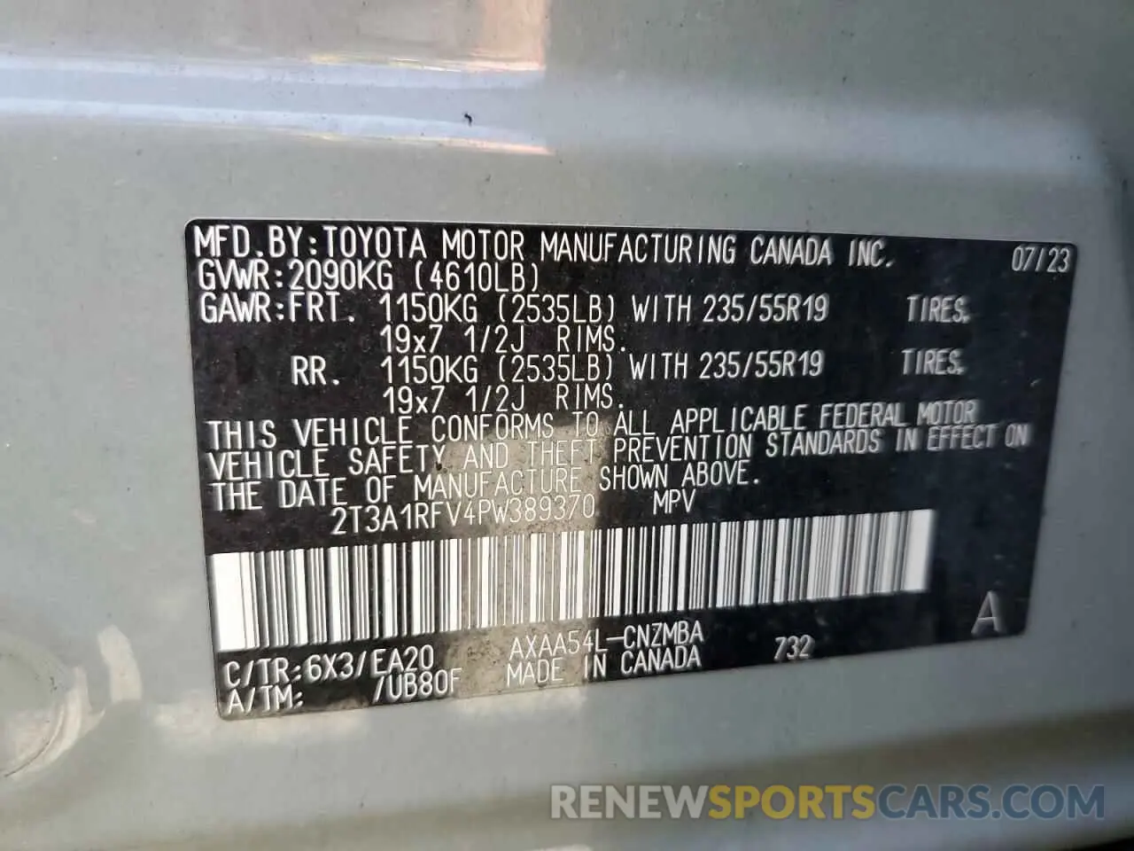 13 Photograph of a damaged car 2T3A1RFV4PW389370 TOYOTA RAV4 2023