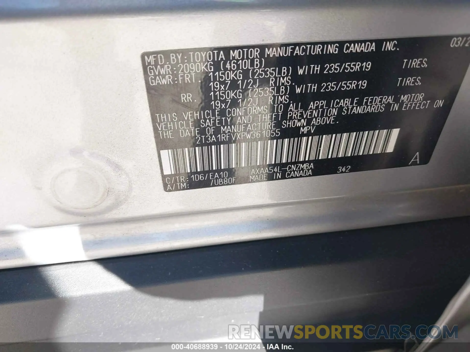 9 Фотография поврежденного автомобиля 2T3A1RFVXPW361055 TOYOTA RAV4 2023