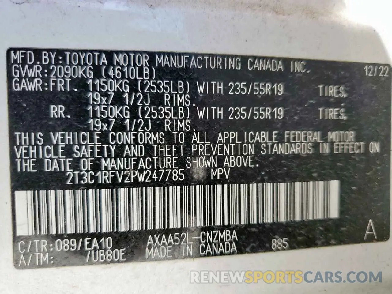 14 Фотография поврежденного автомобиля 2T3C1RFV2PW247785 TOYOTA RAV4 2023