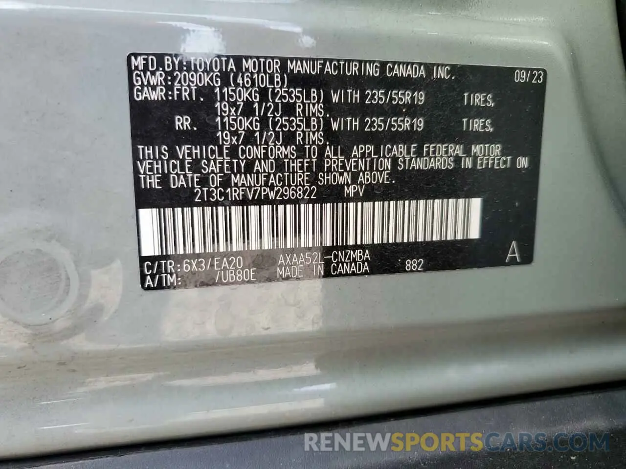 13 Фотография поврежденного автомобиля 2T3C1RFV7PW296822 TOYOTA RAV4 2023