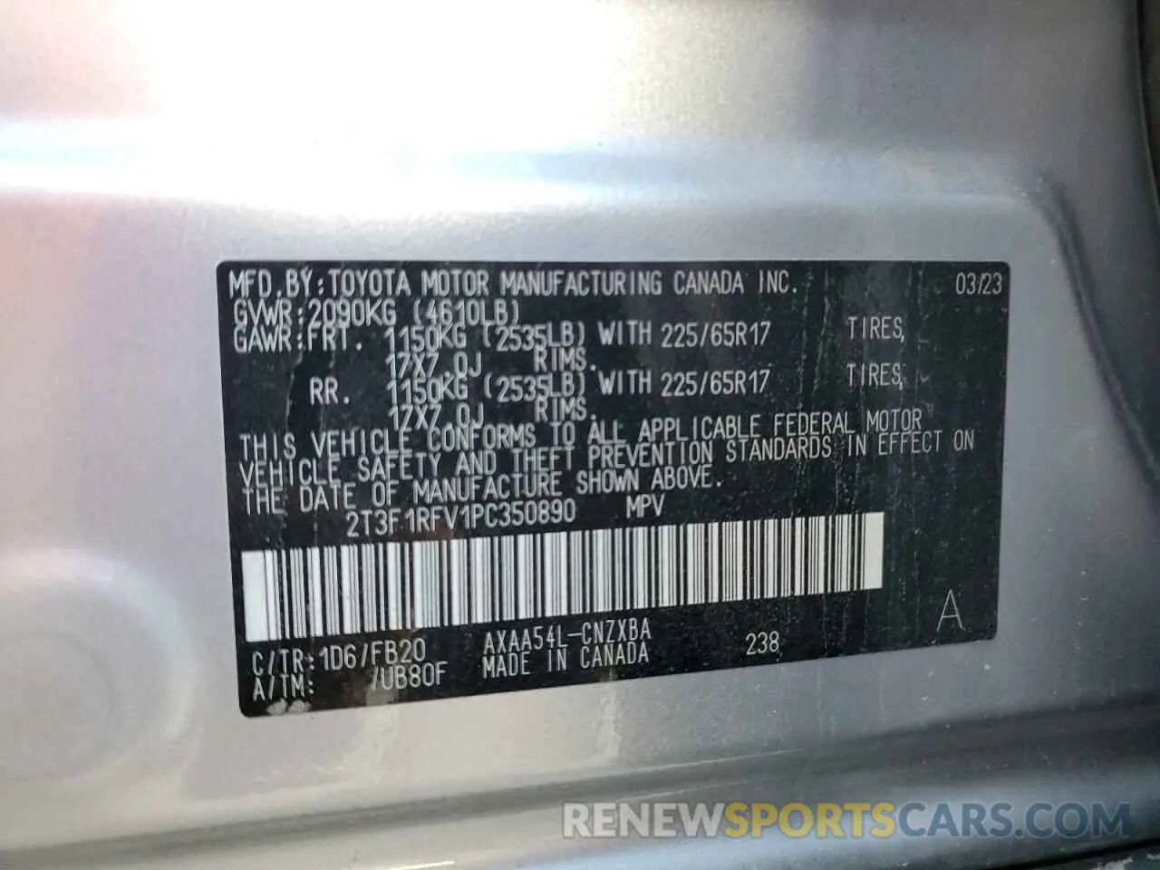 13 Фотография поврежденного автомобиля 2T3F1RFV1PC350890 TOYOTA RAV4 2023