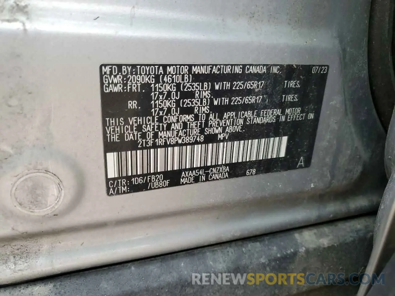 13 Фотография поврежденного автомобиля 2T3F1RFV8PW389748 TOYOTA RAV4 2023
