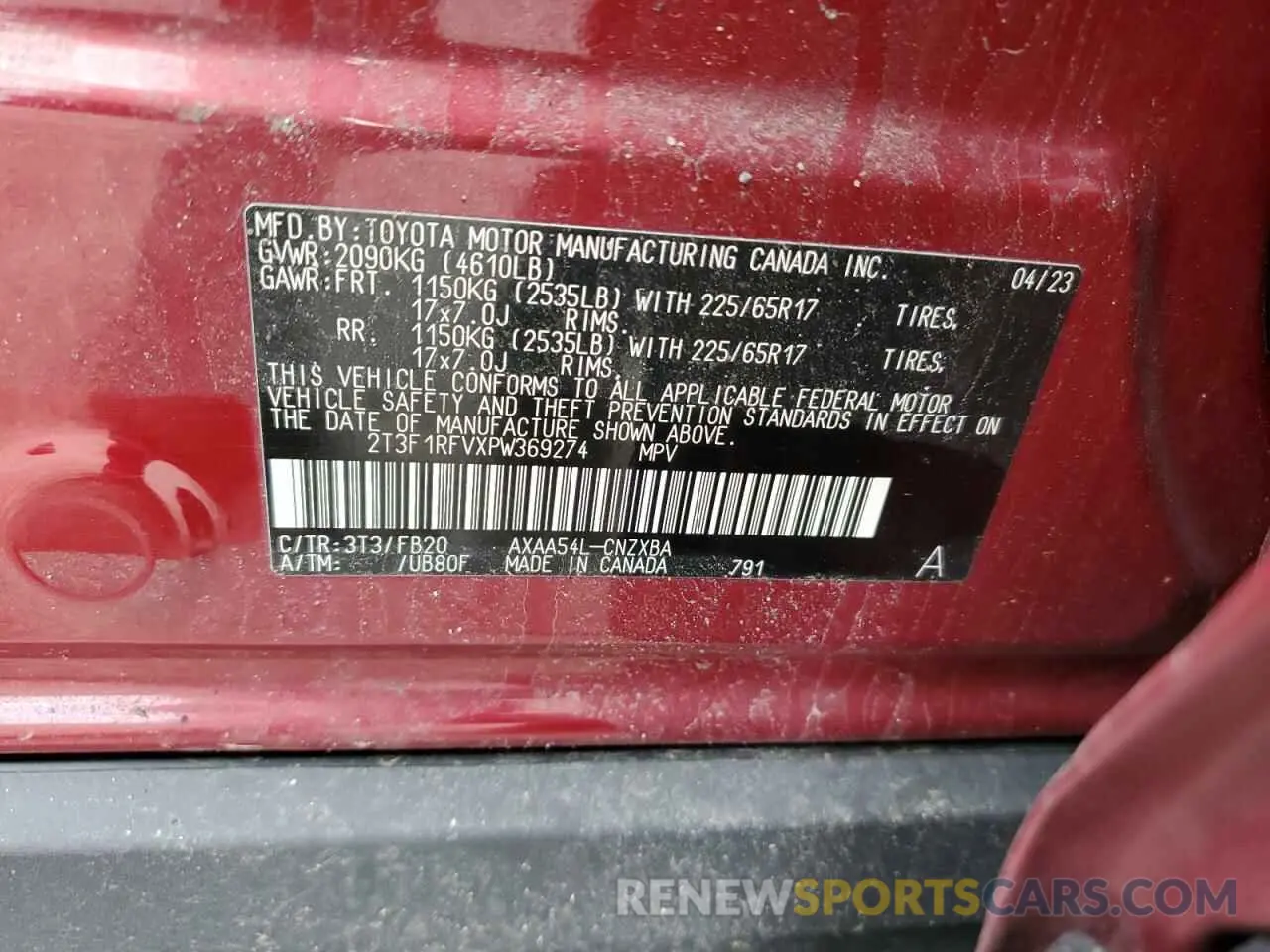 13 Photograph of a damaged car 2T3F1RFVXPW369274 TOYOTA RAV4 2023