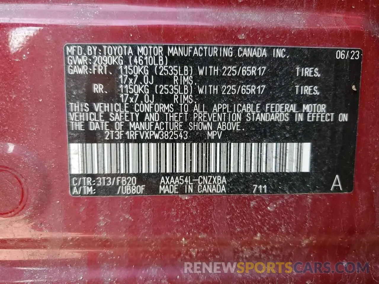 13 Photograph of a damaged car 2T3F1RFVXPW382543 TOYOTA RAV4 2023