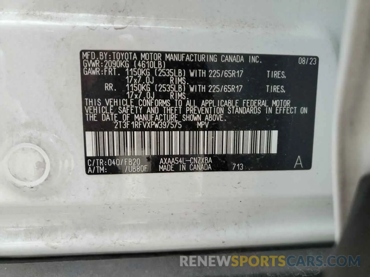 13 Photograph of a damaged car 2T3F1RFVXPW397575 TOYOTA RAV4 2023
